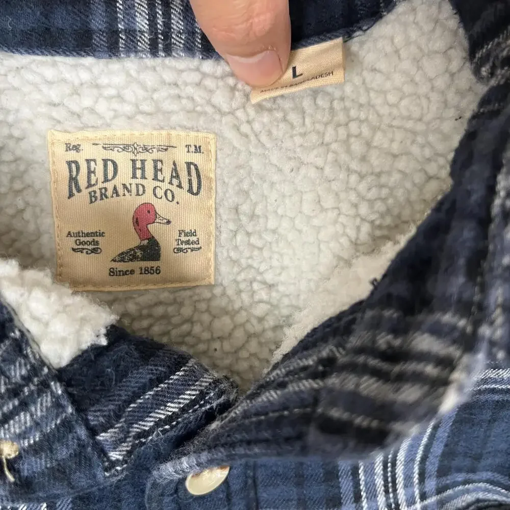 Red Head Jacket Mens Large Blue Plaid Sherpa Lined Flannel Shacket Workwear